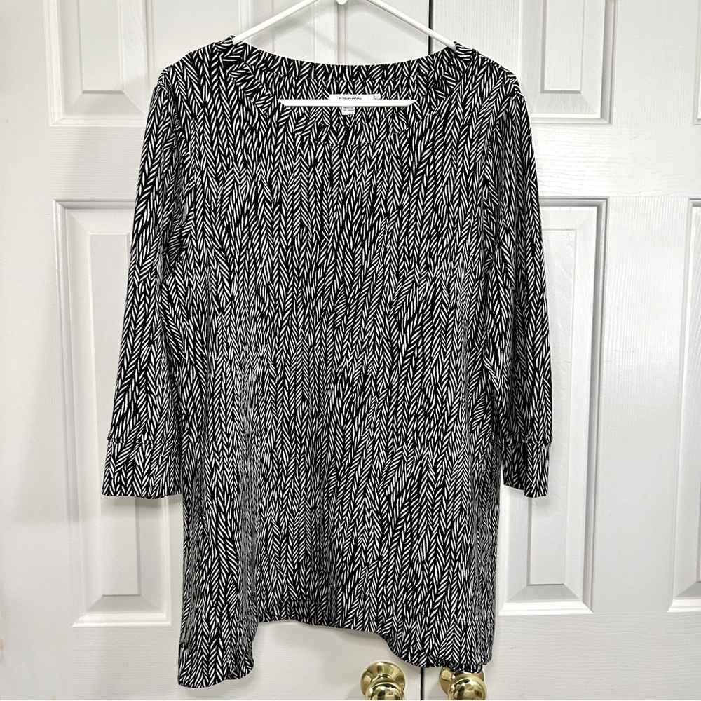 Chico’s Black & White Long Sleeve Crew Neck Tunic Top Size Large